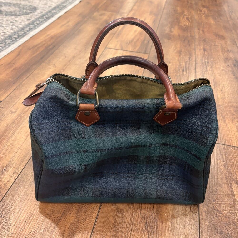 Vintage Polo Ralph Lauren Mini Boston Bag Blackwatch Green PVC Leather Handbag - Picture 3 of 14